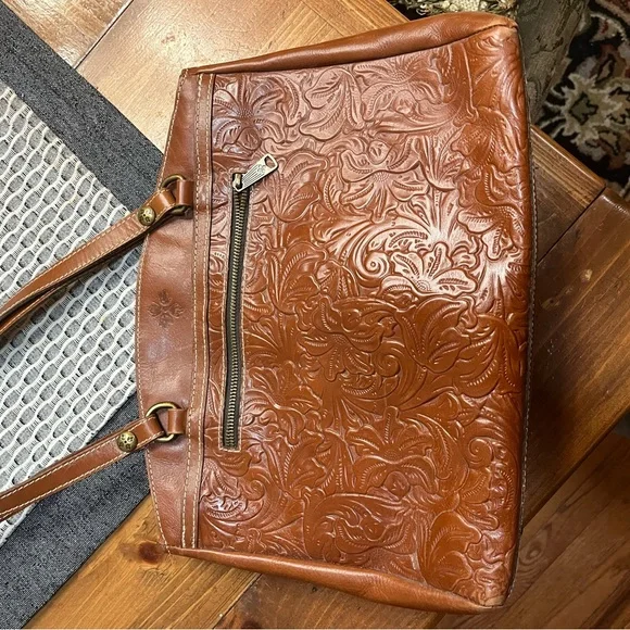 Patricia Nash Embossed Tan Leather Briefcase purse - Picture 1 of 11